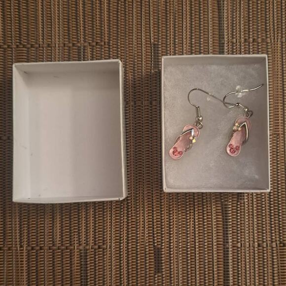Disney Flip Flop Pink Crystal Enamel Dangle Pierced Earrings - Picture 3 of 7